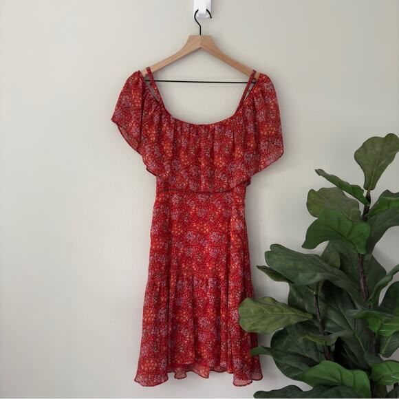 Rebecca Minkoff Lynne Dress Floral Tiered Ruffle Dress Cold Shoulder Cutout Mini - Picture 4 of 14